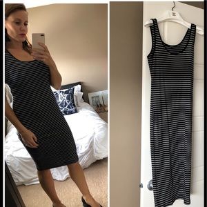 Navy stripes long knee length dress